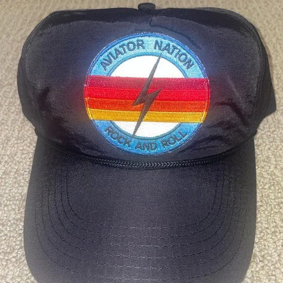 Aviator Nation Black Nylon Hat Rock and Roll Thunder Bolt Patch - Picture 2 of 6